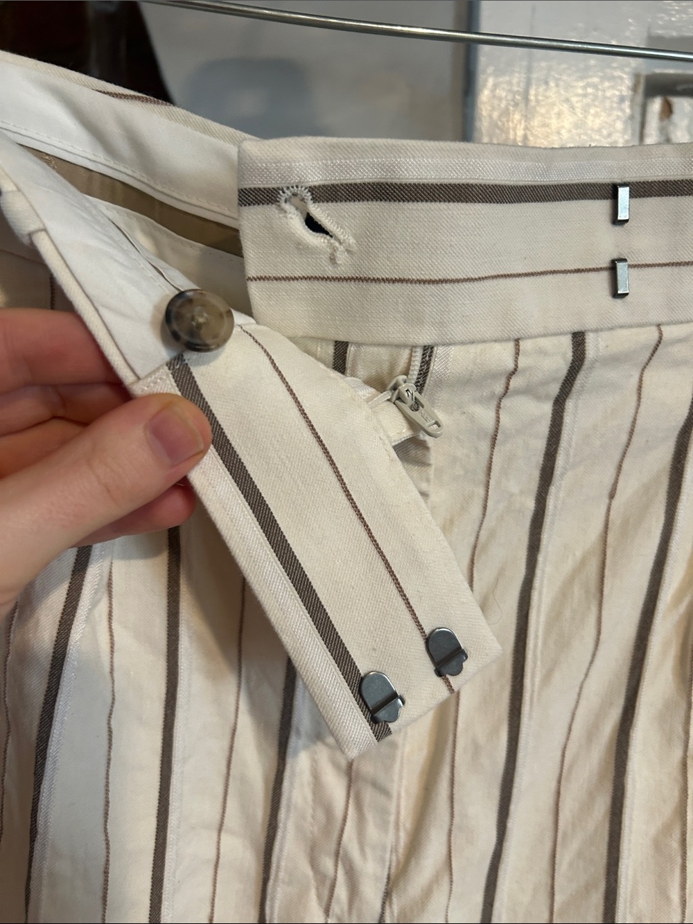 Banana Republic Cream Trousers with Brown & Gray Pinstripes - Picture 4 of 4